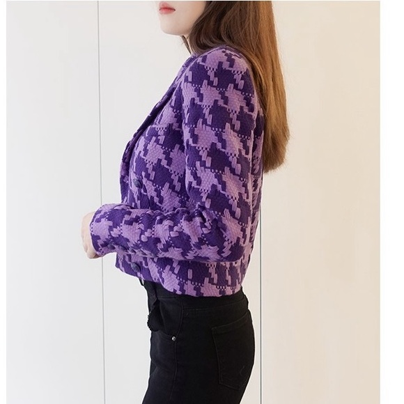 NWT $695 L'AGENCE Inez Houndstooth Pueple Blazer - Picture 6 of 6